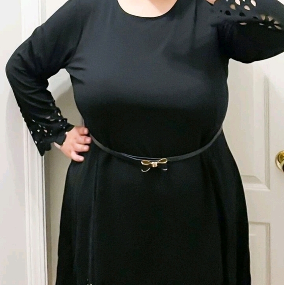 Plus Black faux leather Bow tie skinny waist evening Formal wedding dress belt - Picture 15 of 16